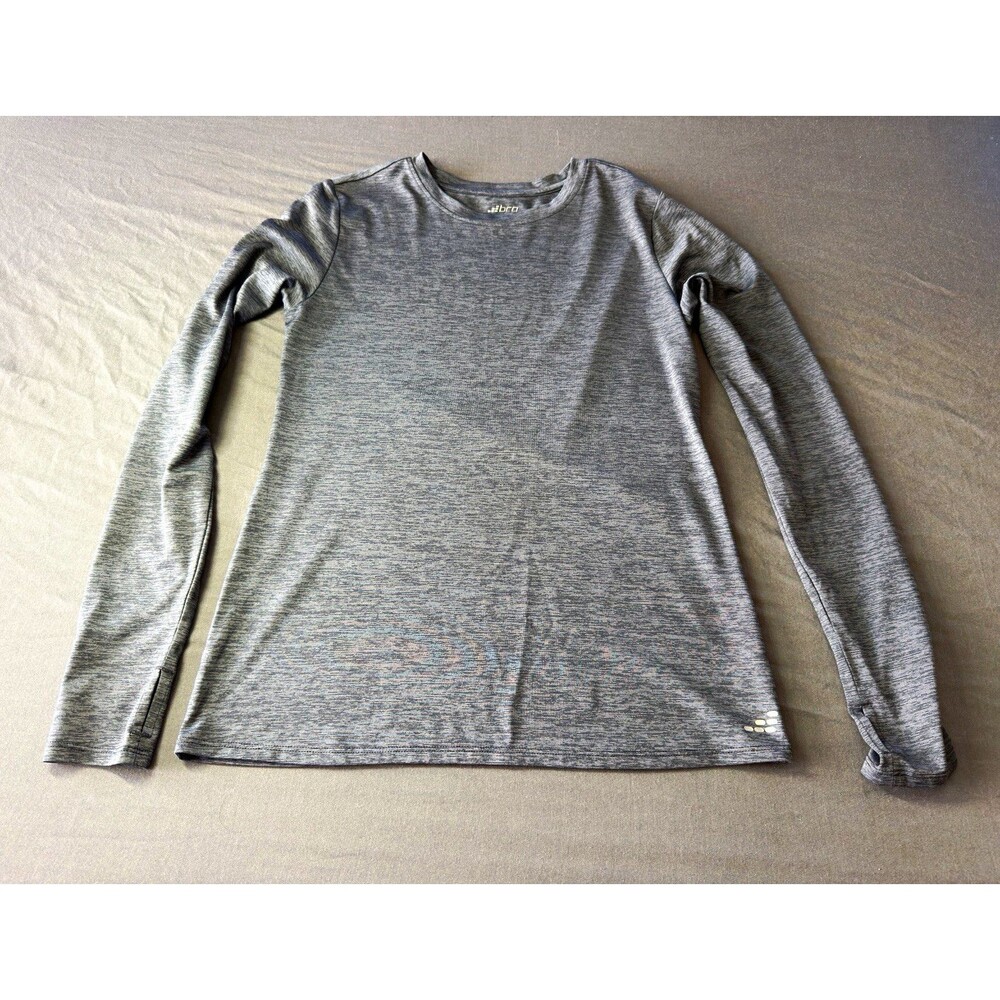 BCG Women's Heather Gray Long Sleeve Crew Neck Polyester Activewear T-Shirt Sz S